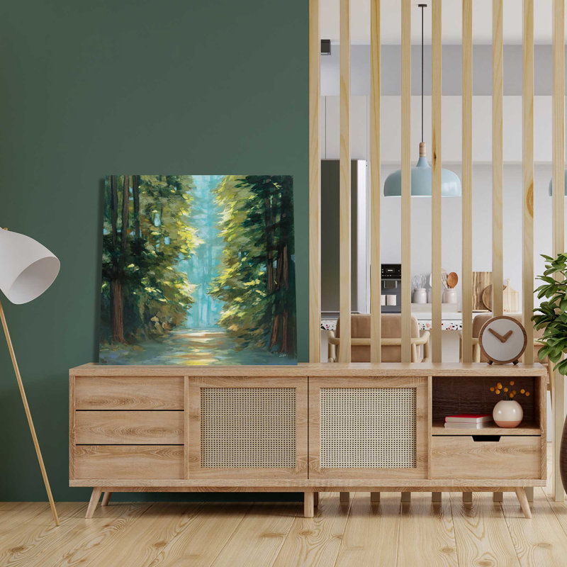 Forêt ensoleillée - Peinture, L 18 po x H 18 po, Toile tendue