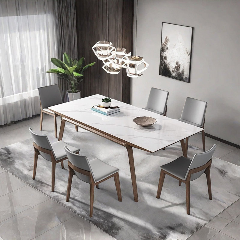 Ensemble de chaises de table luxueuses en frêne et en pierre frittée, H 29,52 po x L 78,74 po x l 35,43 po