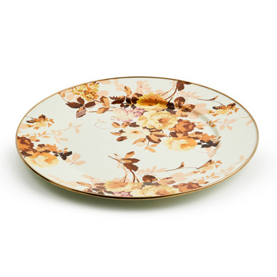 Mackenzie-childs Wild Rose White Serving Platter In Brown;white;yellow