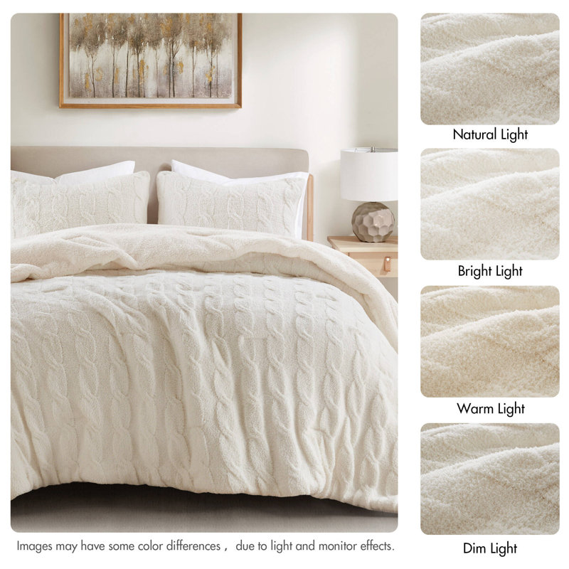 Textured Knit Chenille Comforter Set, Twin Comforter + 1 Standard Sham, Ivory