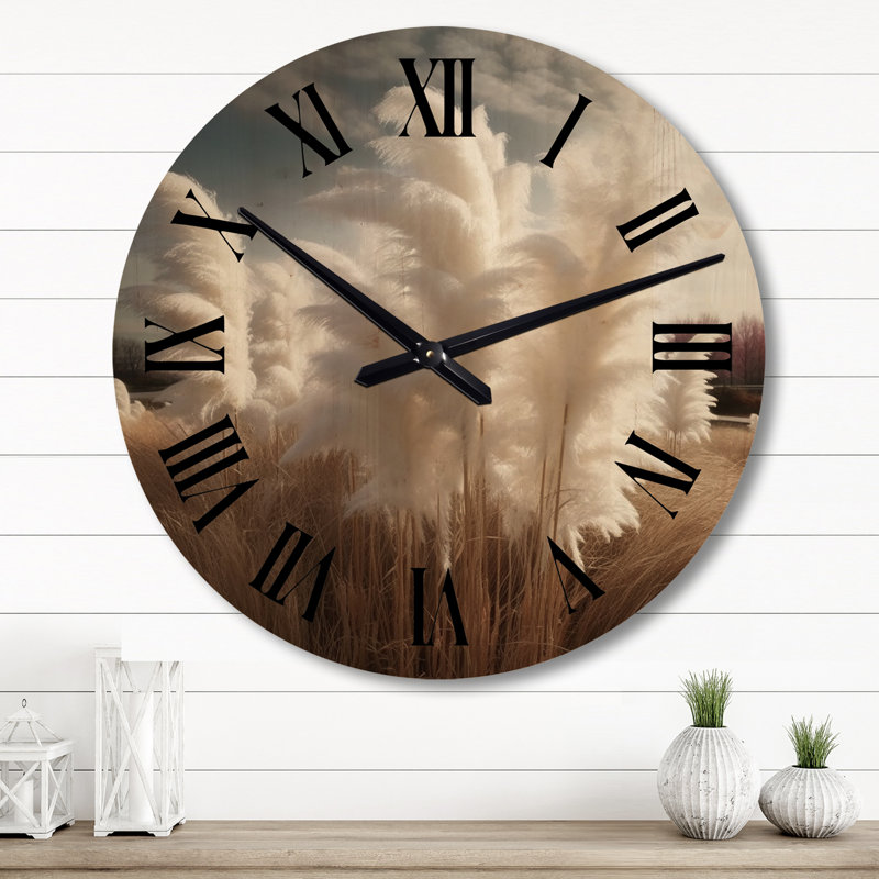 Horloge murale surdimensionnée en bois blanc Pampas Meadows III - Ferns, Grand