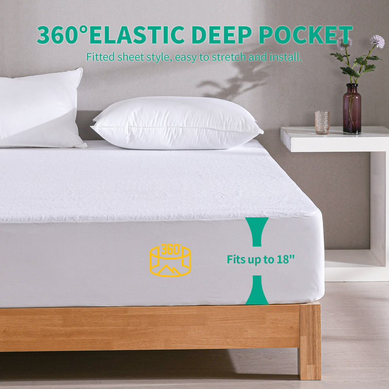 Protège-matelas imperméable, en coton éponge de qualité supérieure, doux et silencieux, lavable à la machine, pour matelas jusqu'à 45 cm de profondeur, format extra long (1 place).