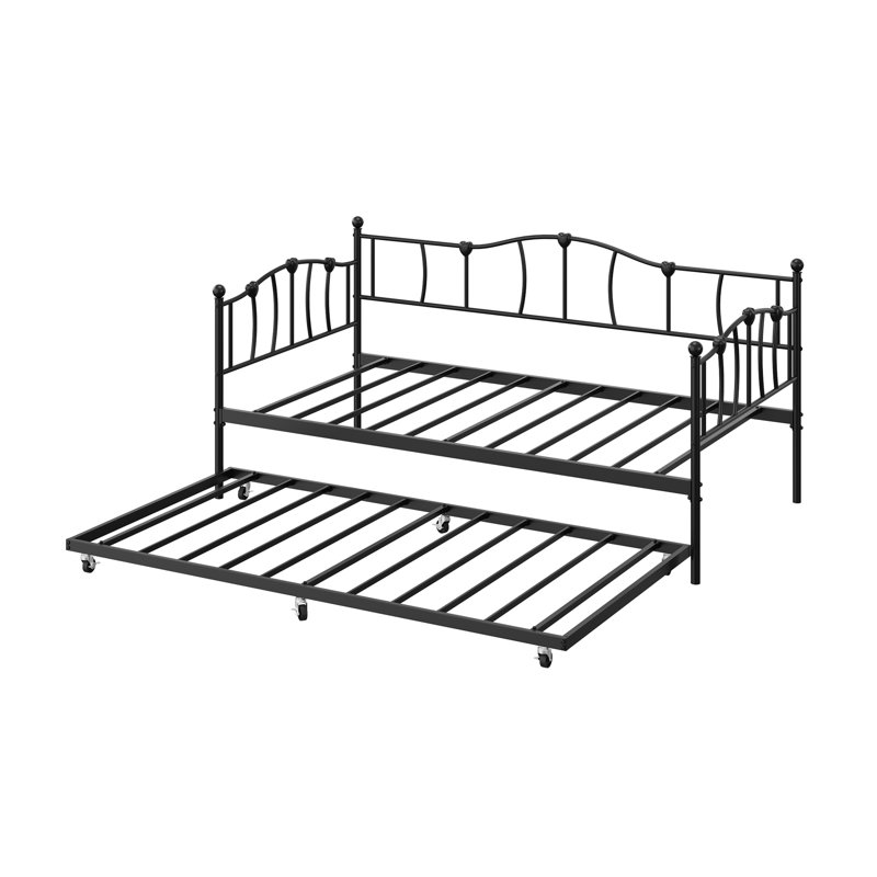 Structure de lit de jour simple en métal avec lit gigogne, canapé-lit à conception silencieuse avec support à lattes en acier robuste pour le salon de la chambre à coucher, facile à assembler et peu encombrant, noir
