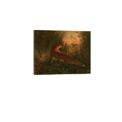 Rétro renard roux, art mural rétro, peinture de chasse au renard d'automne, paysage de ferme, cadre en bois à l'arrière 24 po x 36 po