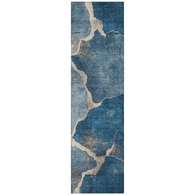Machine Washable Indoor/Outdoor Xhevrie Navy Rug