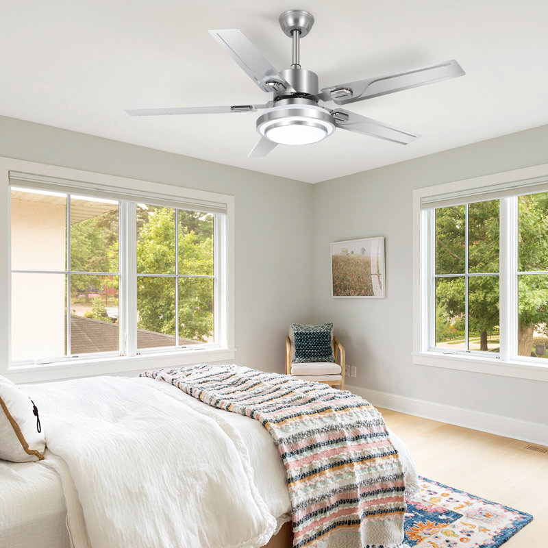Tavin 5 - Blade LED Stainless Steel Ceiling Fan with Remote Control and Light Kit Included, 42"