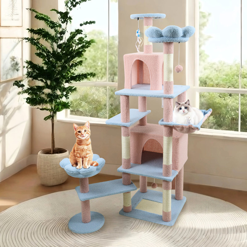 Arbre à chat 71 po avec poteau à griffer amovible, Bleu