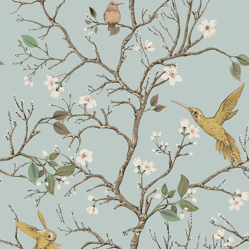 Papier peint à motif de fleurs de cerisier Peel and Stick Vintage - gris bleuté floral