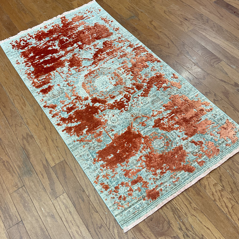 Tapis turc en laine et en soie à motif moderne effacé Williston Forge