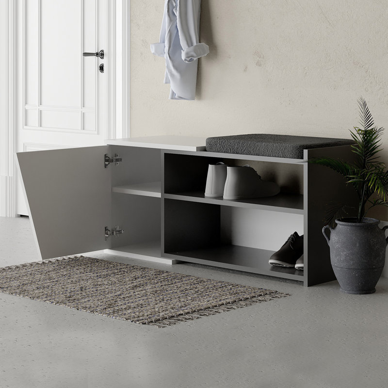 Aero Upholstered Storage Bench Entryway & Hallway Seating with Shoe Storage, Anthracite/White