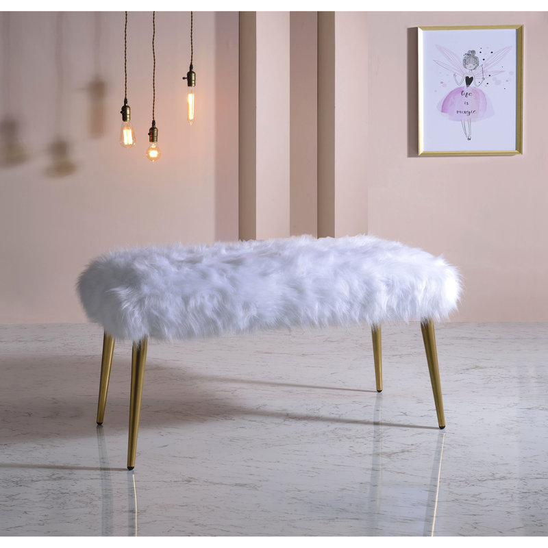 Banc en métal en fausse fourrure blanche sans fonction de rangement 17,55 po Largeur avec siège et or