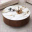 Round Sintered Stone Coffee Table with Walnut Base for Living Room, Easy-Clean and Storage