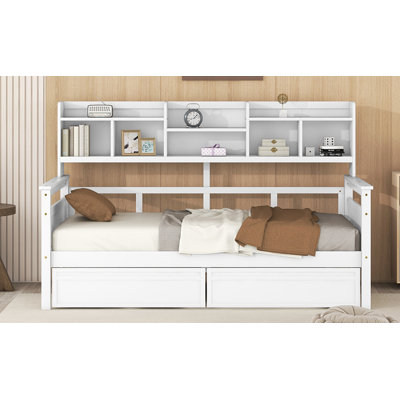 Paul Wooden Daybed with Storage Drawers & Shelves by NFusion