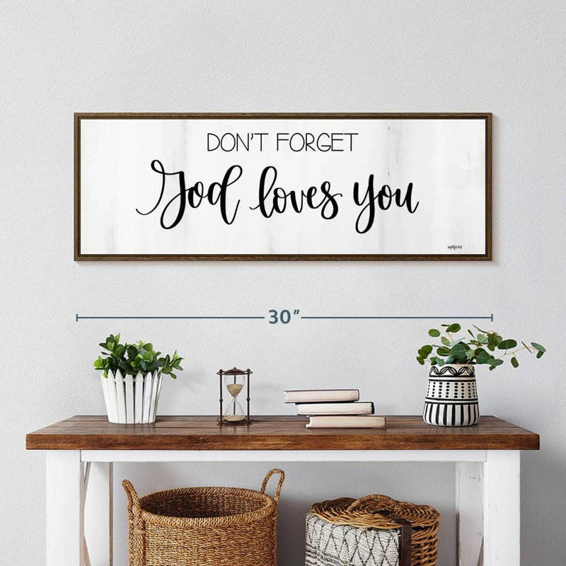 Dieu vous aime, 31 po x 11 po, Cadre flottant noyer