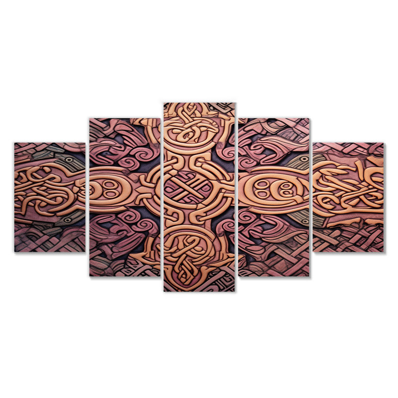 Celtic Pink Cross - ensemble d'art mural géométrique 5 pièces