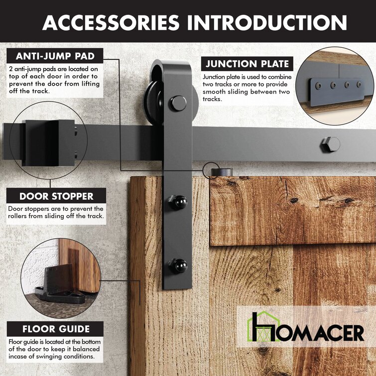 Homacer Matte Black Steel Single Door Barn Door Hardware Kit & Reviews