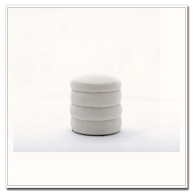 Upholstered Round Ottoman Footrest Stool, Ivory
