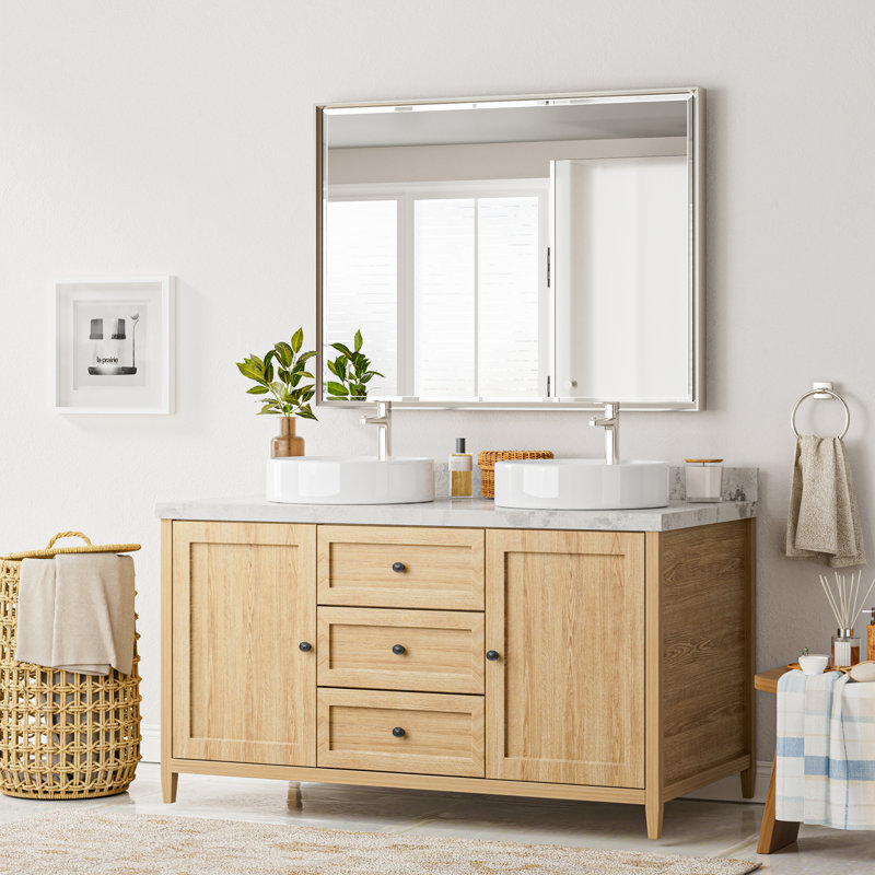 Miroir de salle de bain mural Lohoski, 30 po x 40 po, Nickel brossé