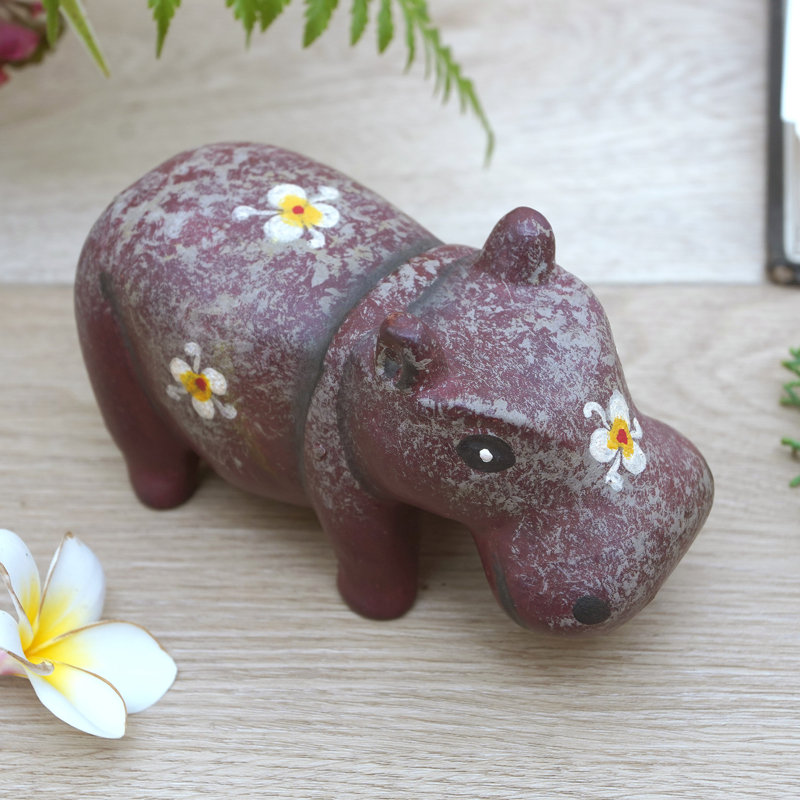 Figurine Bungalow Rose faite à la main en bois d'hippopotame