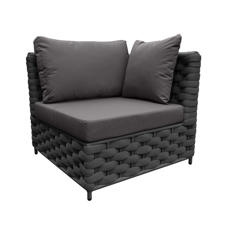 Aluminum Frame Textilene Rope Outdoor Modular Left Arm Sofa With Cushions for Patio Deck Backyard, Dark Gray