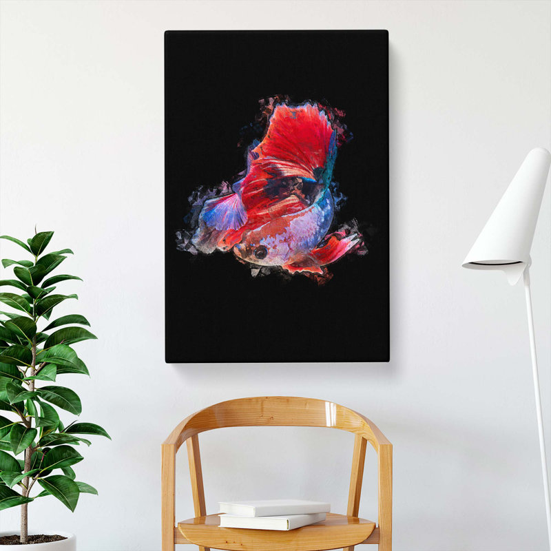 Eye-Catching Red & Blue Fish in Abstract - Wrapped Canvas, 76cm H x 50cm W x 3cm D