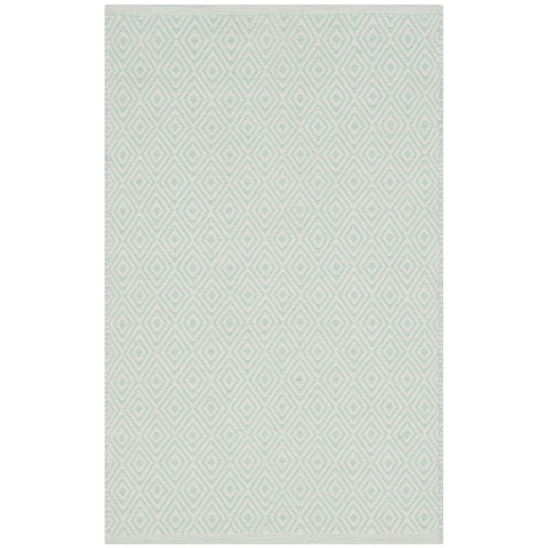 Tapis ivoire / vert en coton tissé à plat à la main Dryden, Rectangle de 5 pi x 8 pi