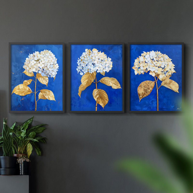Étude florale, série XXXI, ensemble de 3 estampes numériques, prêt à accrocher, Cadre noir, H 10 po x l 8 po