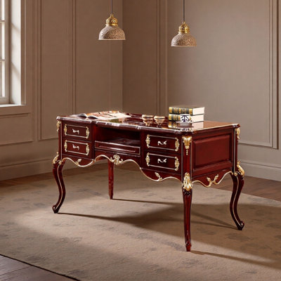Brown-red Durable Engraved Design Computer Desk