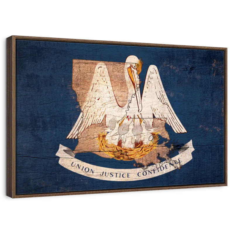 Pélican de Louisiane, 37 po x 25 po, Cadre flottant noyer