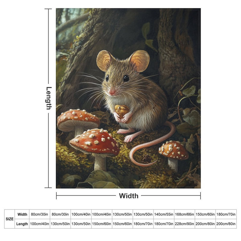 Souris tenant l'écrou près de la couverture en flanelle de luxe Toadstool, couverture douce et chaude pour le canapé-lit du salon
