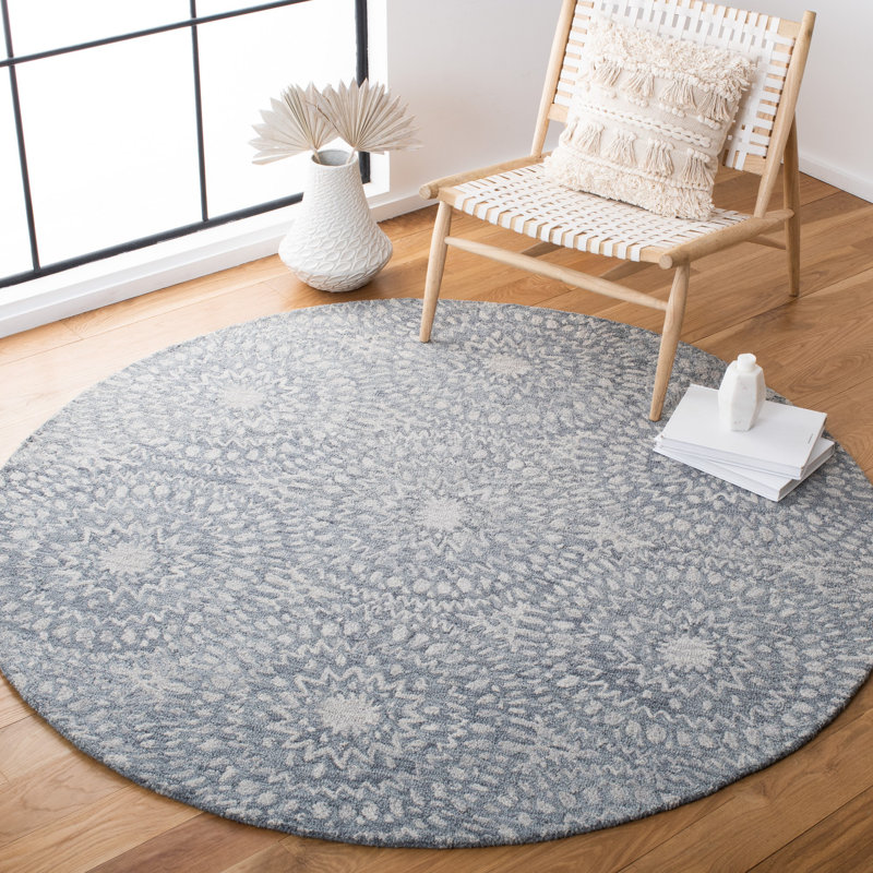 Tapis géométrique en laine et coton touffeté à la main Metro, Rond 6 pi