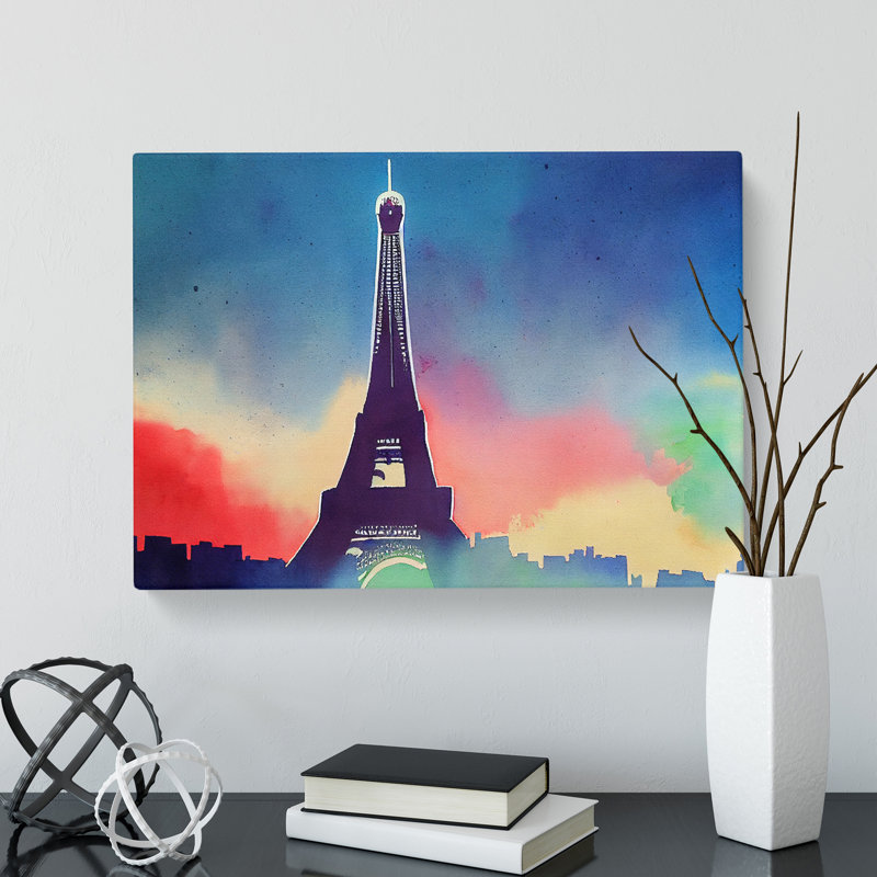 Eiffel Tower Watercolour - Wrapped Canvas, 35cm H x 50cm W x 3cm D