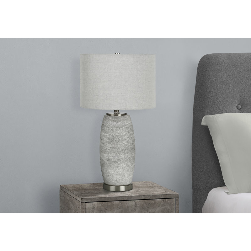 Table Lamp, 25 Inch Vase Shape Ceramic Body, Gray Linen Drum Shade