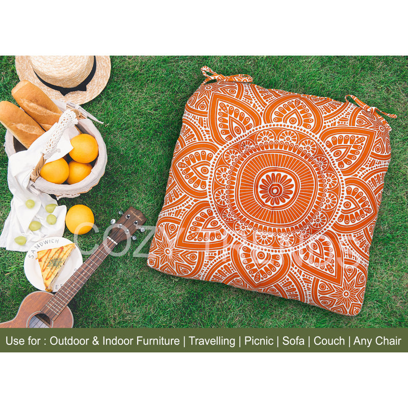 Indoor Outdoor Waterproof Chair Seat Pads Cushion – 19X19 Inches – Thick Patio Garden Furniture Cushions With Ties, Orange