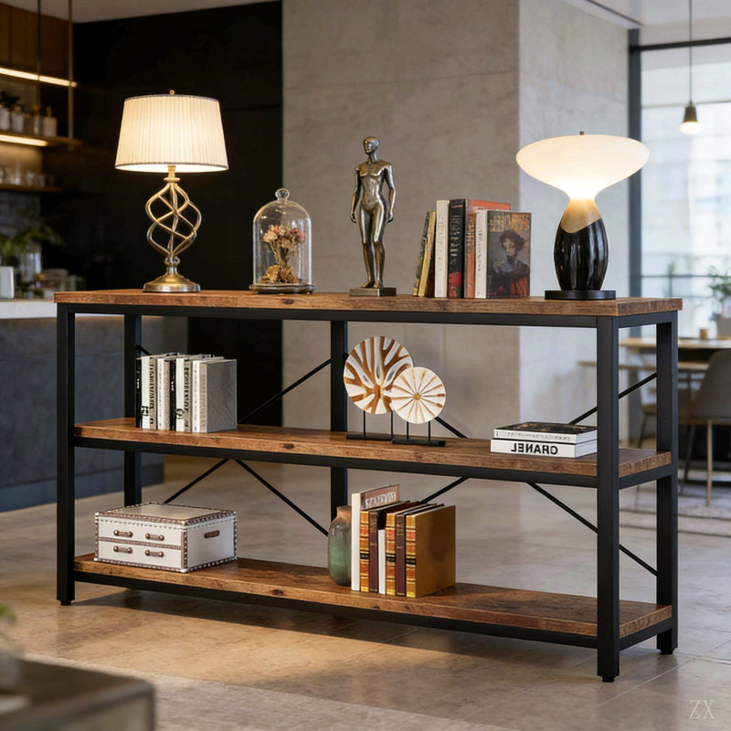 Console, étagère de rangement à 3 niveaux, canapé