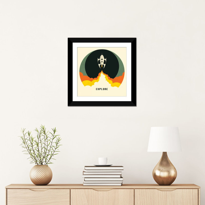 «Explore I», impression sur toile, Papier d'art encadré noir, H 16 po x l 16 po x P 1 po, Blanc