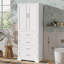 Armoire de salle de bain autoportante de 72,2 po de hauteur avec 3 tiroirs (cloisonnés, standard, profond), tablette réglable, style moderne et élégant, portes à fermeture douce, panneaux de fibres à densité moyenne, poignées en acier-485574997