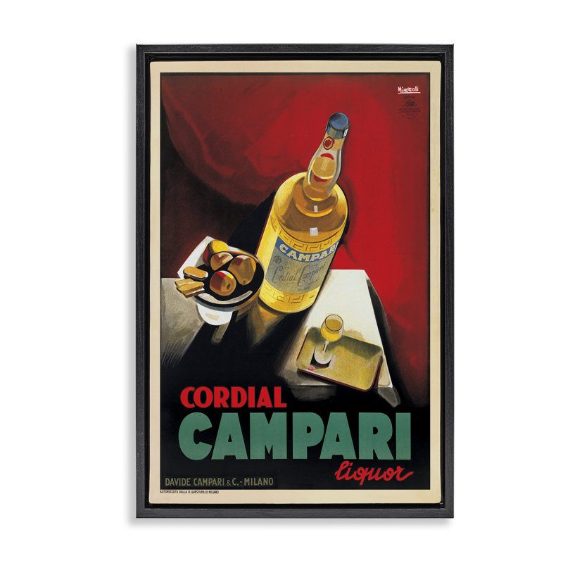 Art mural antique sur toile flottante avec liqueur, par Marcello Nizzoli, 31" H x 21" W, Cadre flottant noir de jais