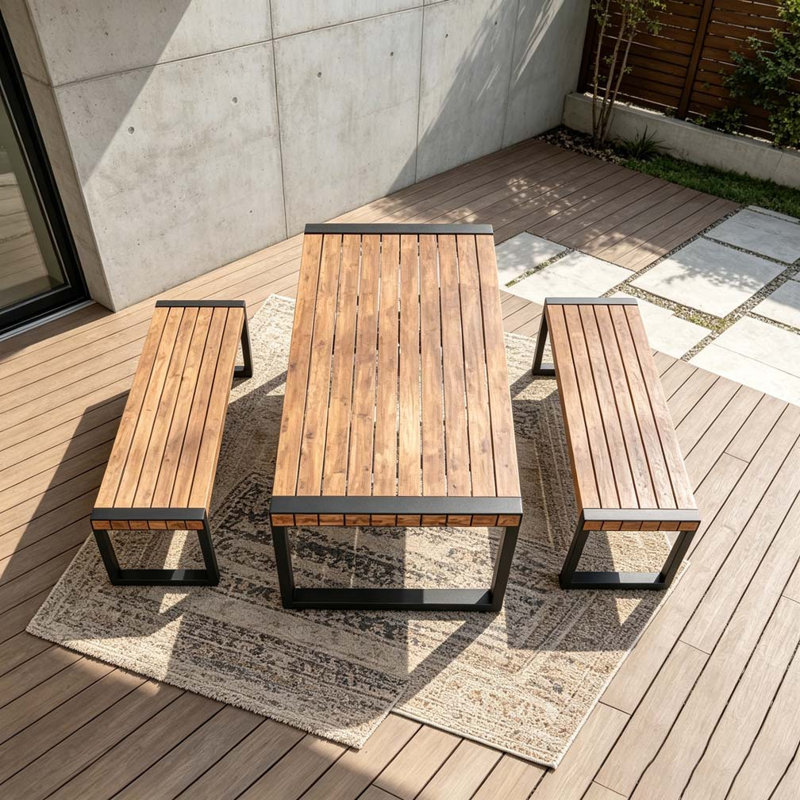 Table de salle à manger 3 pièces avec 2 bancs