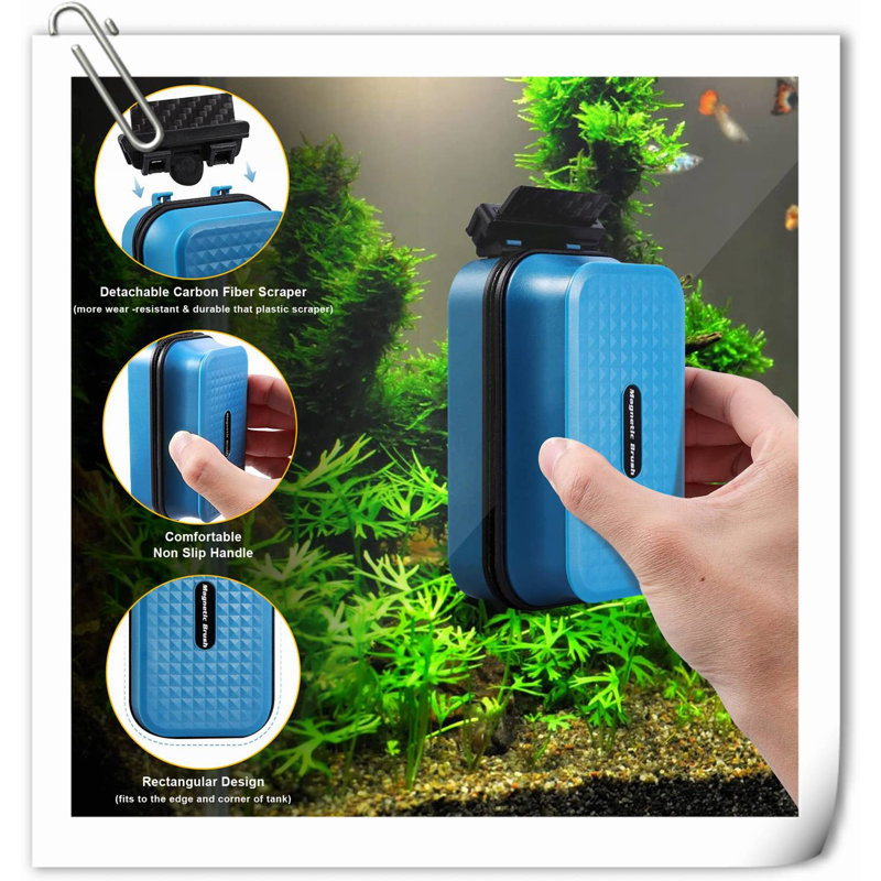 Brosse à vitre magnétique pour aquarium, H 2,05 po x l 2,05 po x P 4,02 po