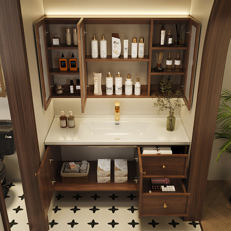 Middle ancient style solid wood bathroom cabinet, 19.68" H x 47.24" W x 21.65" D