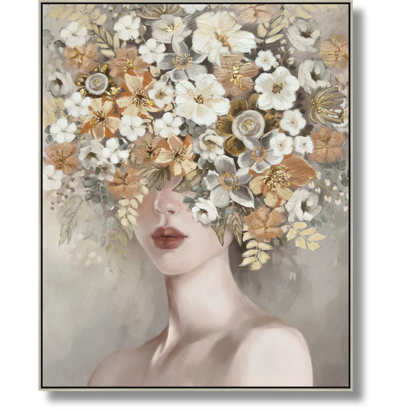 Art mural en toile Golden Bloomed Grace - 32 po x 40 po - Cadre beige