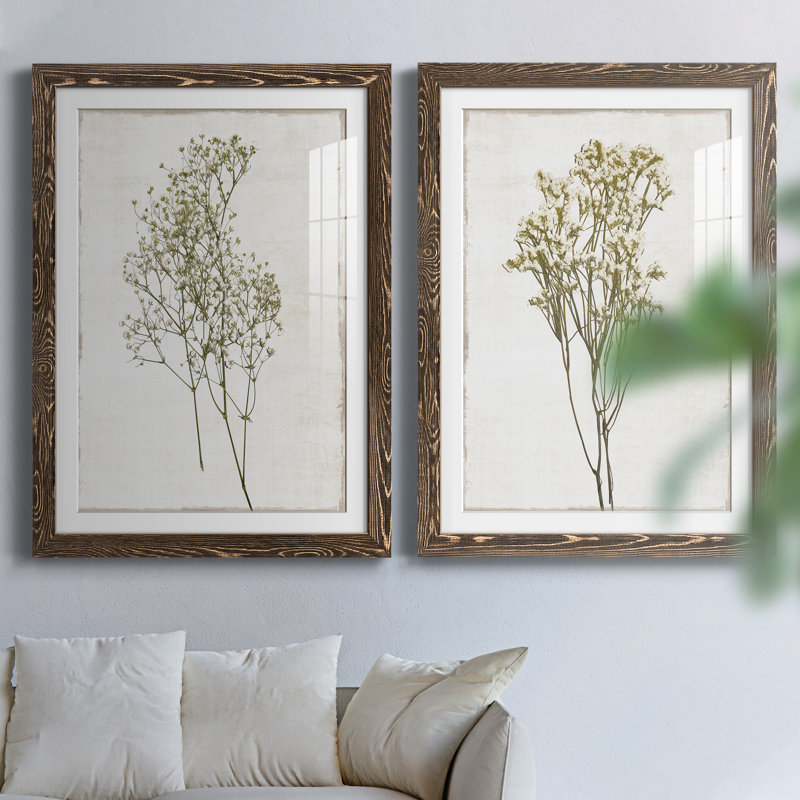«Farmhouse Pressed Flower I», ensemble de 2 impressions, H 37,5 po x l 55 po x P 1,5 po, Papier, cadre noyer