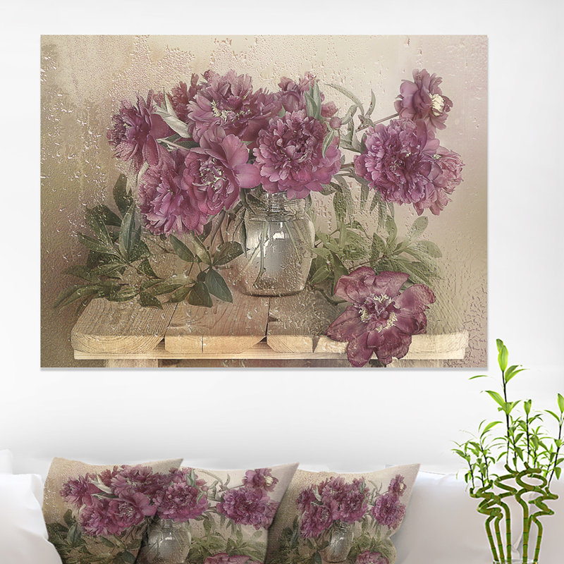 Bouquet de pivoines roses - impression, H 30 po x l 40 po x P 1,5 po, Bois