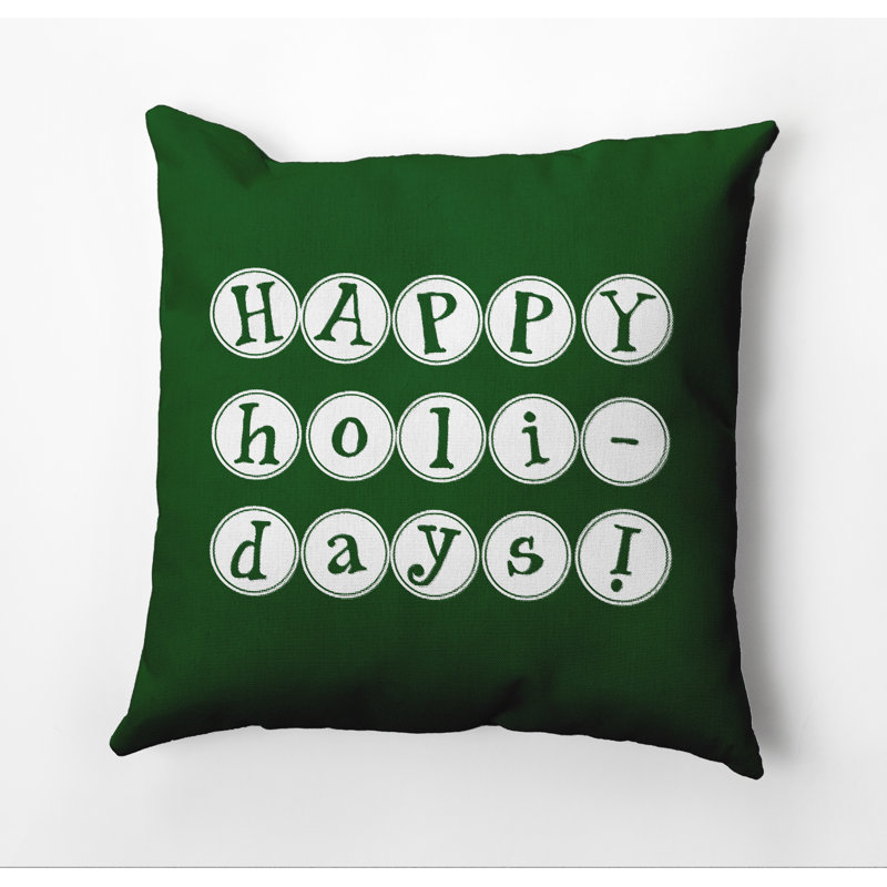 Housse de coussin d’extérieur carrée à imprimé mot « happy holidays »/insert, 18 po x 18 po, Vert