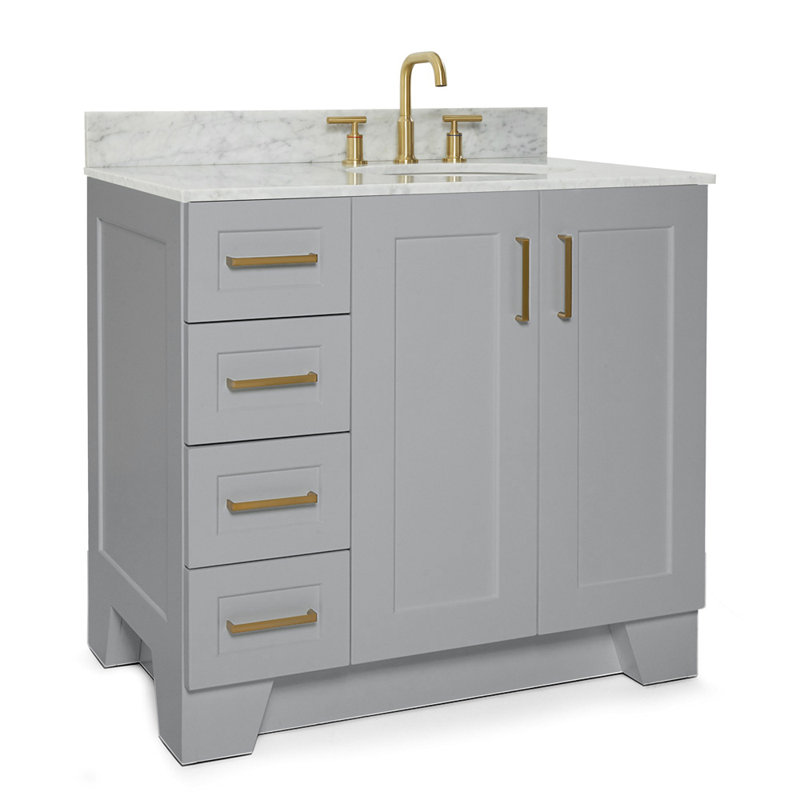 ARIEL TAYLOR 37 IN RIGHT OFFSET SINGLE OVAL SINK VANITY, Oval , Gray, Right