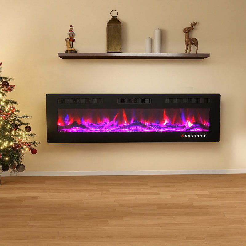 Chaufferette électrique ultra-mince 40 "/ 50" / 60 "/ 70" - Encastrée et murale avec minuterie, 750 W / 1 500 W, flamme réglable, écran tactile et télécommande