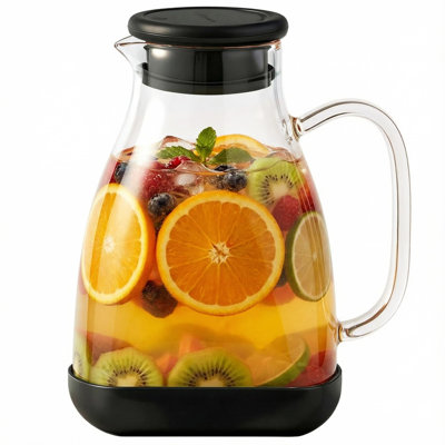 Glass Pitcher with Lid, 68oz Borosilicate Water Jug，Black