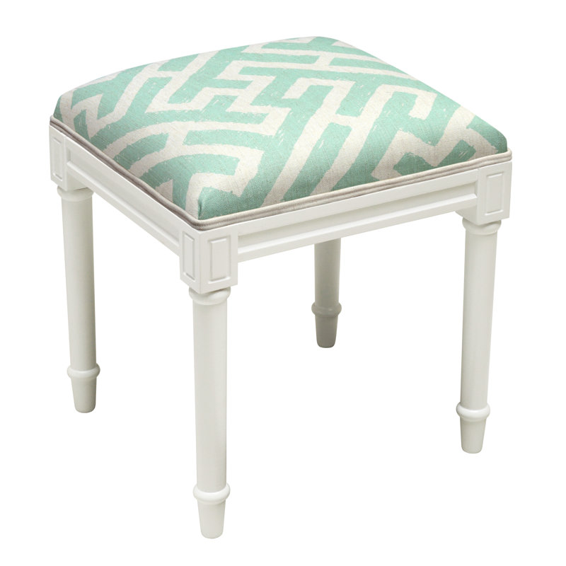 Azocar Solid Wood Accent Stool, White/Aqua