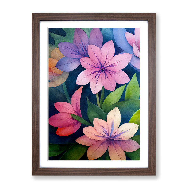 XV1022-1033X Beautiful Watercolour Flowers No.4 - Print, 66cm H x 48cm W x 2cm D, Walnut Framed, White
